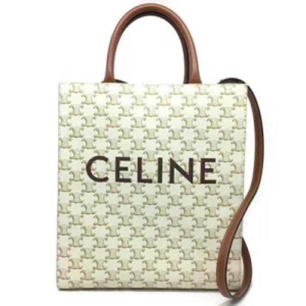 CELINE Vertical Cabas Handbag Shoulder Bag White Brown